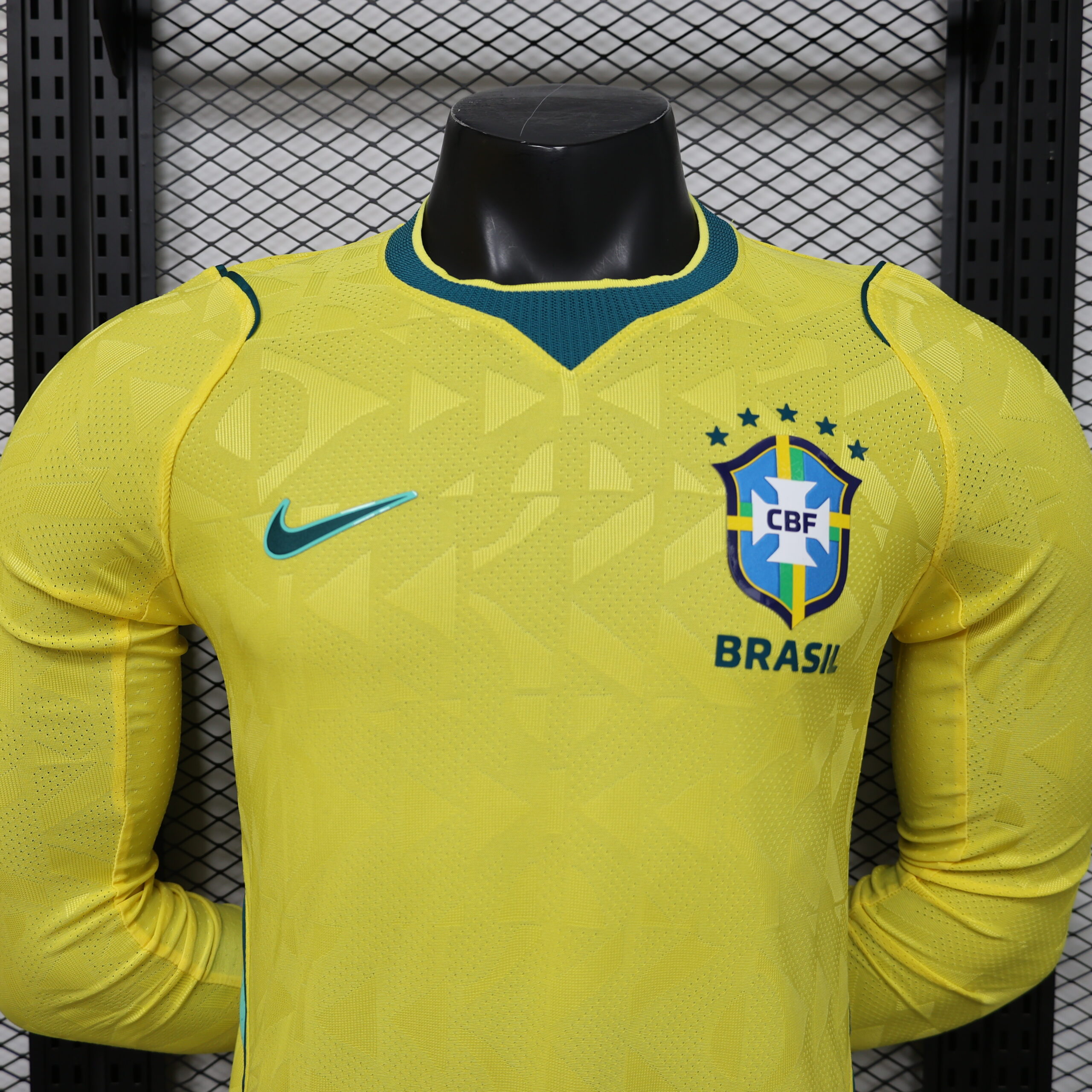 26. Brazil Home Press Line Edition Long Sleeve Jersey S-3XL 10